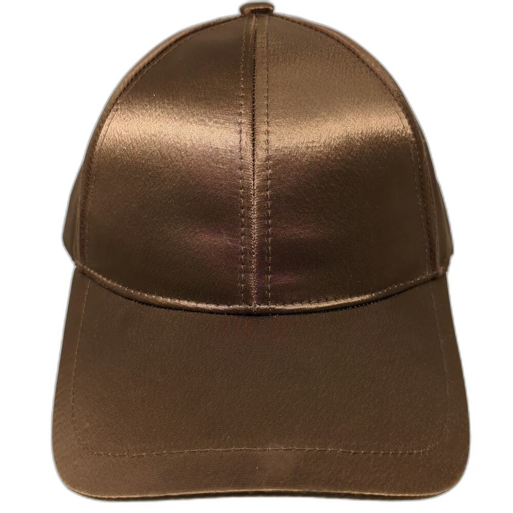 WYETH Brown Baseball Cap One Size Adjustable Satin Shiny Polyester Hat